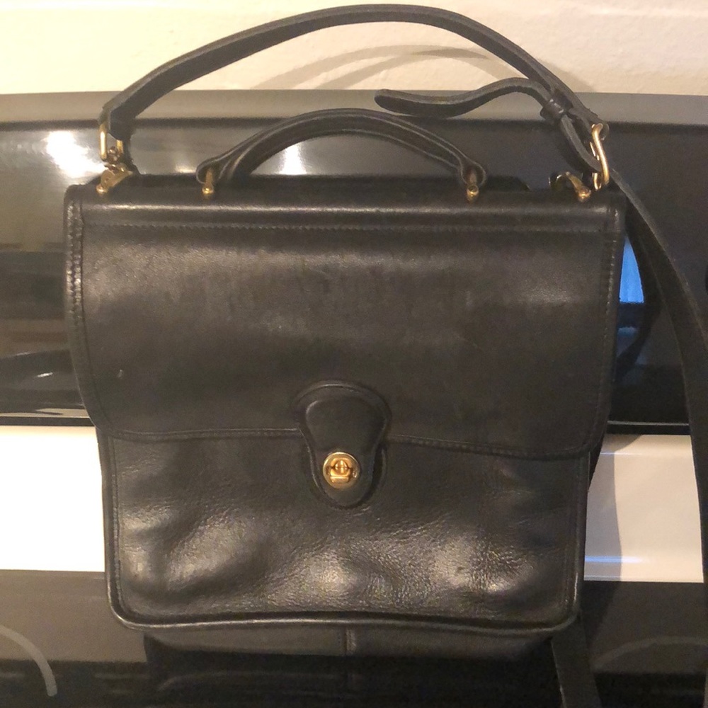 Coach Vintage Willis Black Satchel Brass Bag #9927